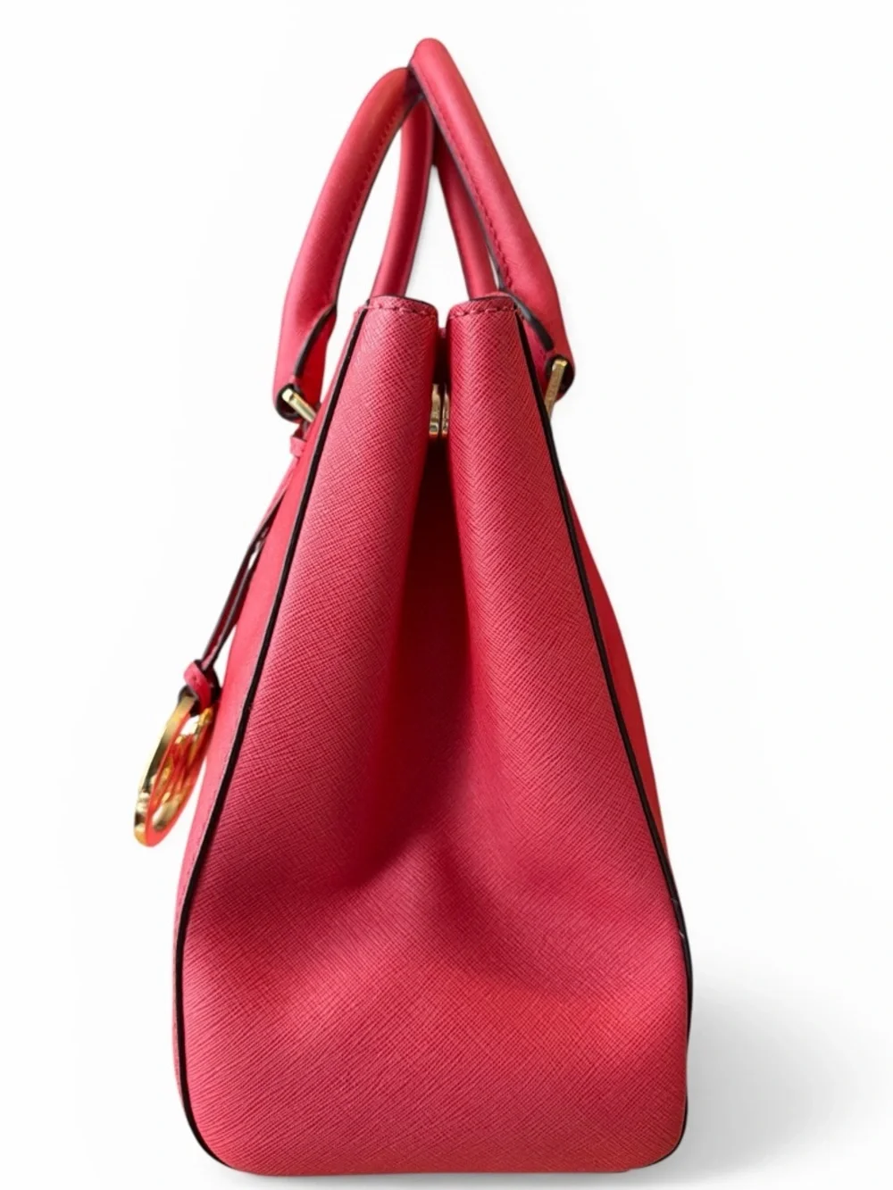 Michael Kors Red Saffiano Leather Satchel Tote Crossbody Gold Hardware Large